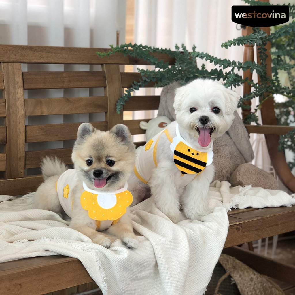 Vòng cổ kèm yếm ăn dệt kim hình bông hoa đáng yêu cho cún cưng