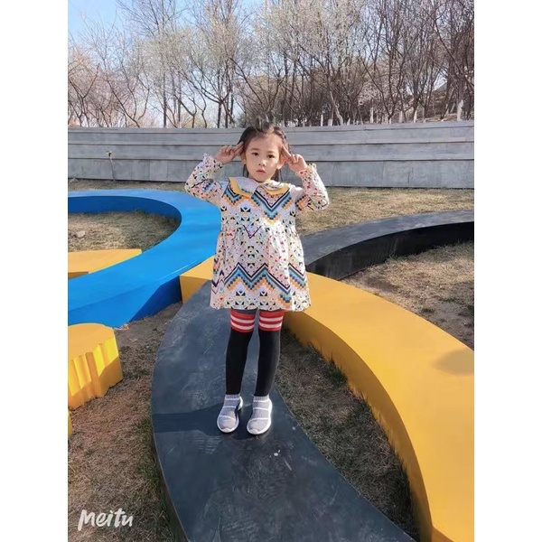 Váy be dài tay phối hoạ tiết thổ cẩm cho bé gái  N01095