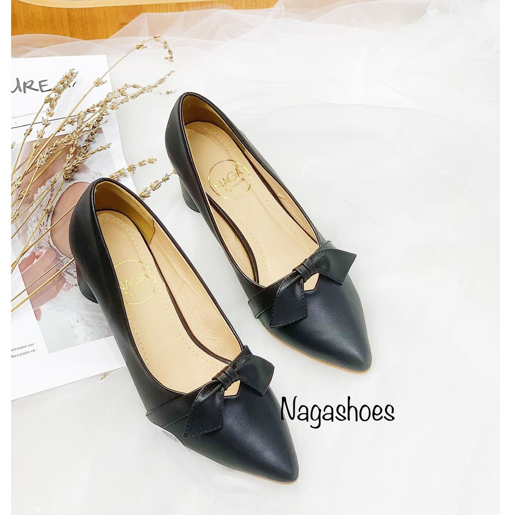 GIÀY CAO GÓT NAGASHOES MŨI NHỌN NƠ GÓT 5P NAC131