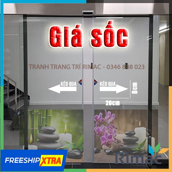 Sticker dán cửa kính ra - vào hướng dẫn kéo qua để mở dễ hiểu kt 20cm x 8cm