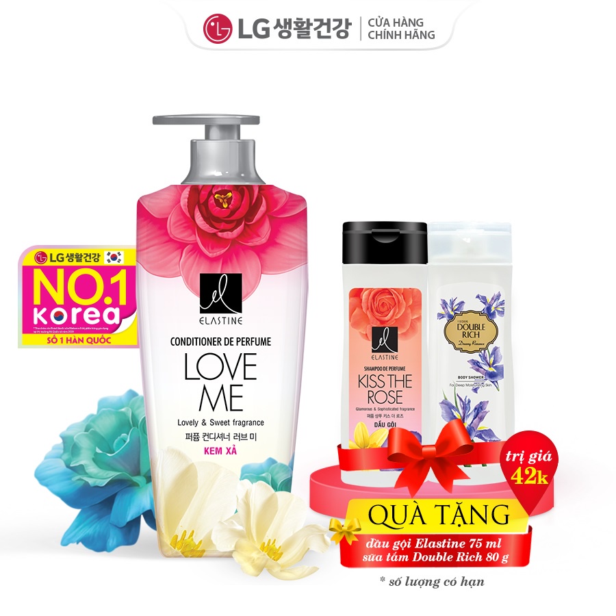 Dầu xả Elastine De perfume Love me Conditioner 600ml ( tặng dầu gội Elastine và sữa tắm Double rich Iris)