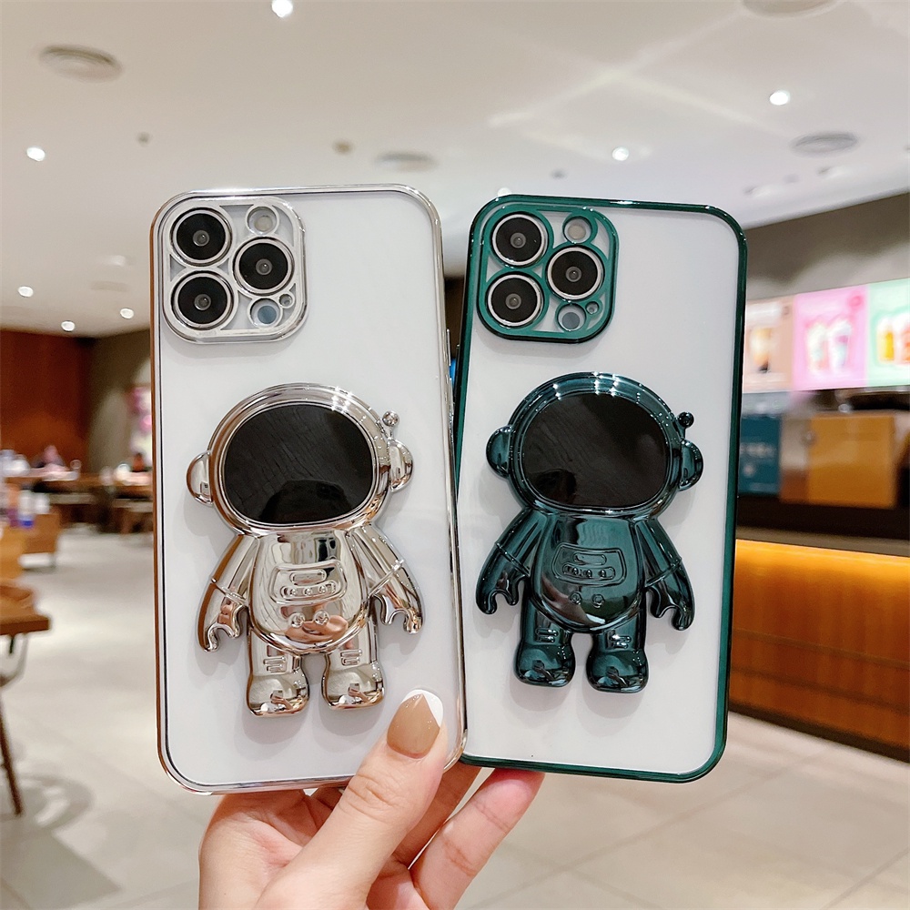 Ốp Điện Thoại Dẻo Trong Suốt Họa Tiết Phi Hành Gia Kèm Giá Đỡ Linh Hoạt Cho iPhone 13 12 11 Pro Max XS Max