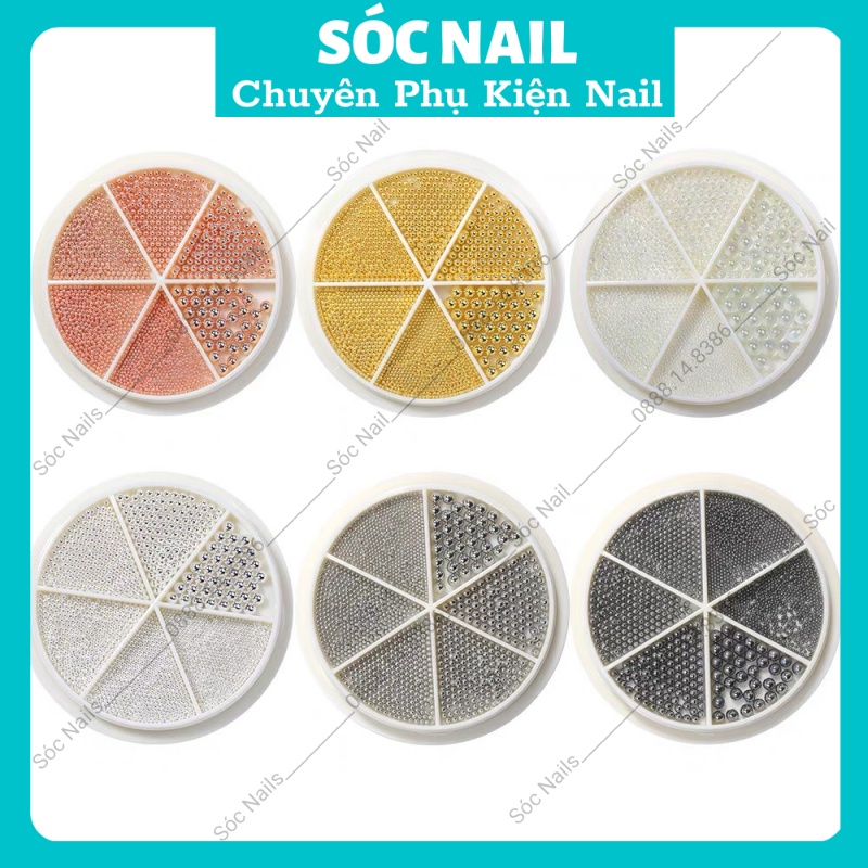 Set Bi Gắn Móng Tay Mix Size , Khay Bi Trang Trí Nail 6 ô