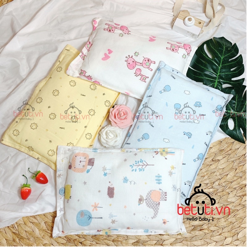 Gối cho bé sơ sinh Dokma, gối xô sơ sinh kích thước 35cm x 20cm ruột bông BETUTI