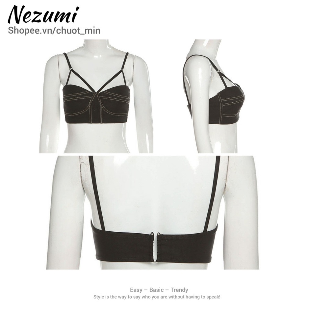 Áo croptop 2s đen trắng may viền khuôn ngực sexy phong cách Châu Âu