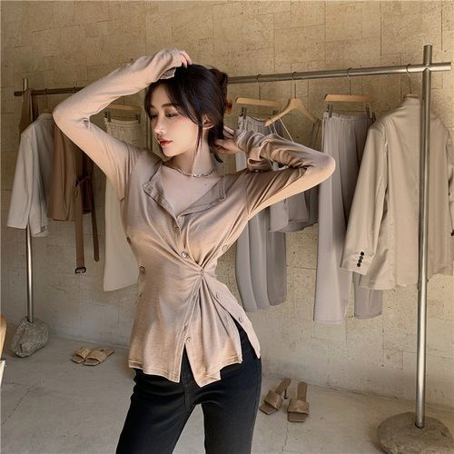 Áo dệt kim COZOK tay dài dáng ôm thời trang Hàn Quốc