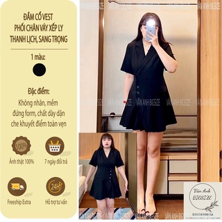 Đầm cổ vest hàng thiết kế loại cao cấp phối chân váy xếp ly thanh lịch sang trọng