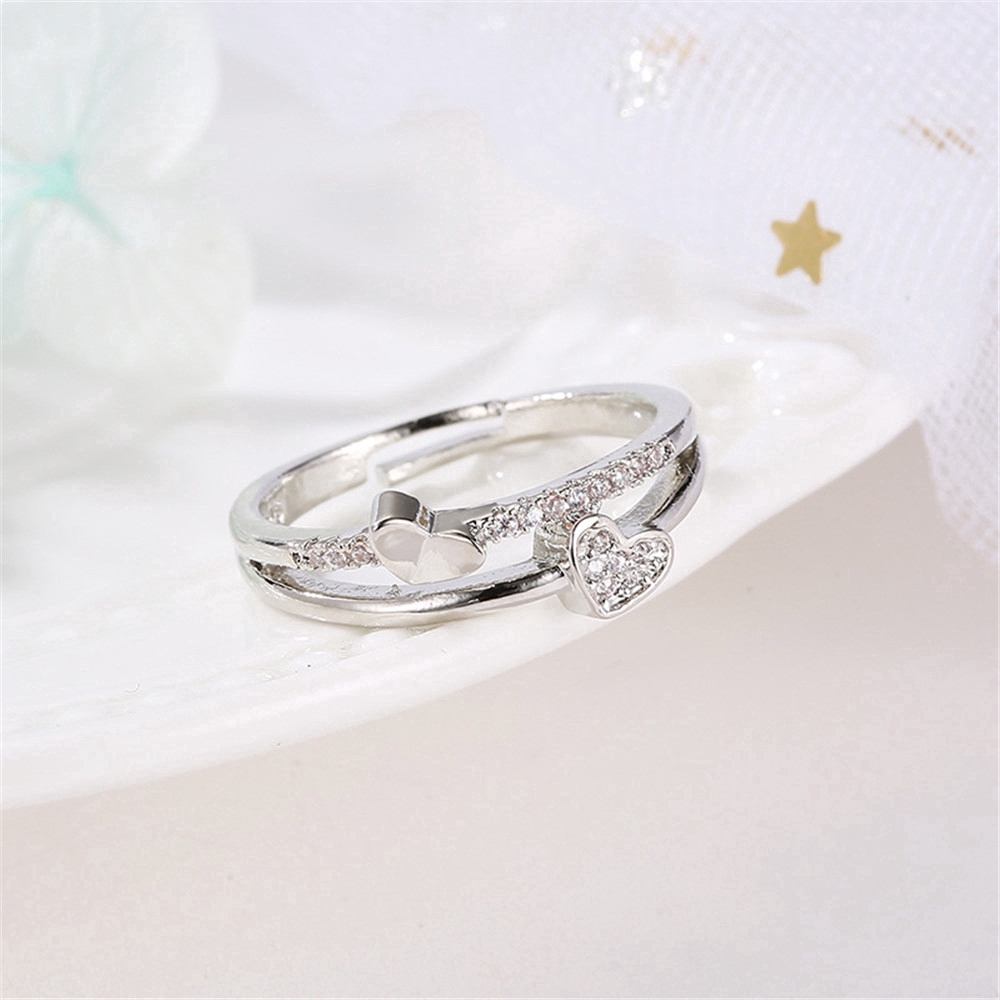 Nhẫn hở mặt trái tim đính đá phong cách Hàn Quốc xinh xắn