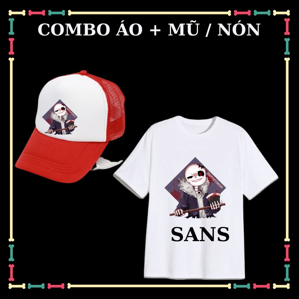COMBO ÁO + NÓN IN HÌNH SANS- BIỆT ĐỘI GANGSTER CHO BÉ TRAI, BÉ GÁI