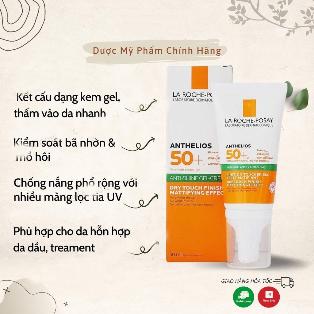 Kem Chống Nắng La Roche Posay Anthelios Anti-Shine Dry Touch Gel Cream SPF 50+ Cho Da Dầu da mụn
