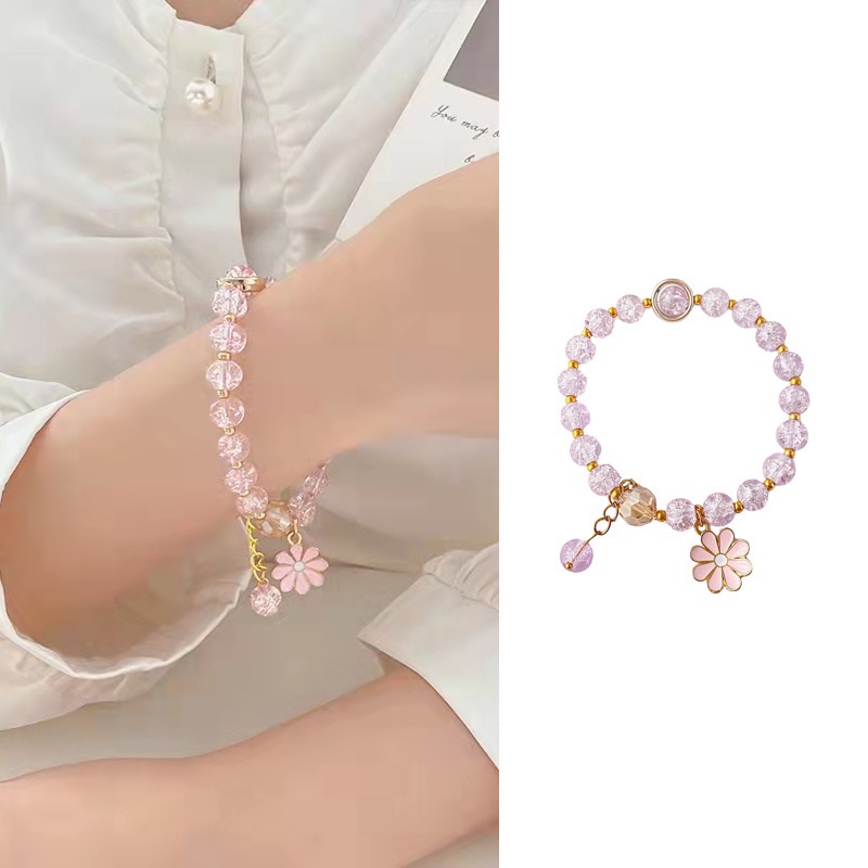 Vòng Đeo Tay Đính Đá Pha Lê Màu Hồng Thời Trang Hàn Quốc Đơn Giản Cho Nữ