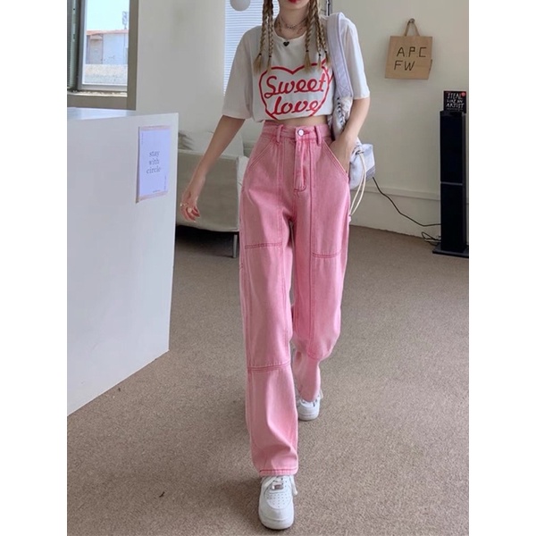 ORDER_ Quần Jeans Hồng Suông Năng Động Q69