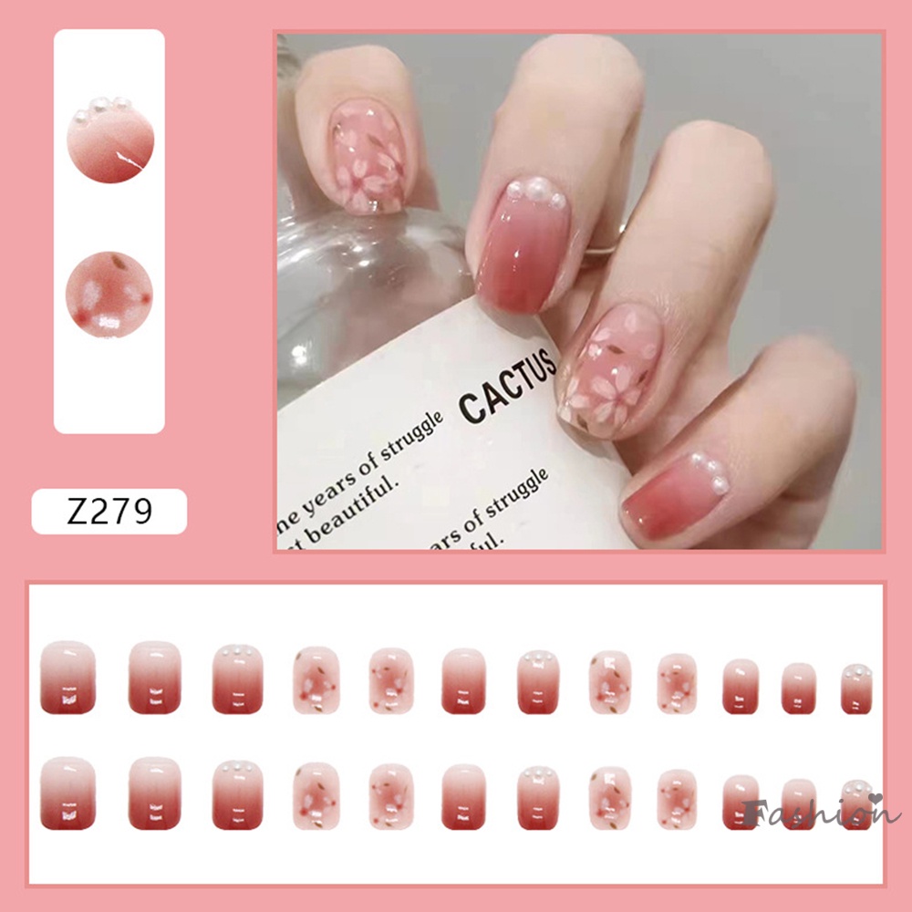 Set 24 Móng Tay Giả Màu Hồng Gradient Thanh Lịch Có Thể Tháo Rời