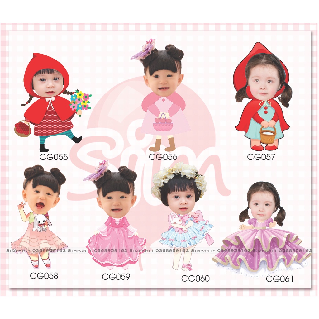 Thiết kế hình Chibi cho bé gái trang trí tiệc sinh nhật theo yêu cầu