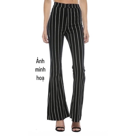 (Q361) Quần kaki jean ống loe đen kẻ trắng KanCan - Thanh lý vnxk