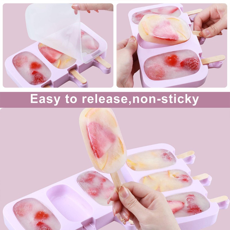 Set 2 Khuôn Silicone Làm Kem / Bánh Tráng Miệng DIY Sáng Tạo Có Nắp Đậy