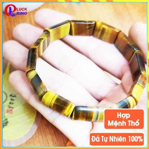 Vòng phong thủy vàng nâu đỏ bản dẹt may mắn đeo tay nữ, Vòng đá tài lộc hợp mệnh thổ hỏa kim - Luck Ring