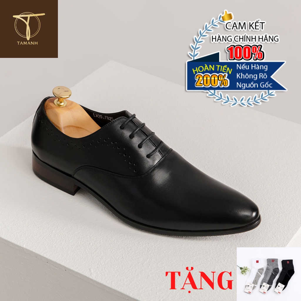 Giày Da Nam TÂM ANH Da Trơn Đục Lỗ GNTA7825-D Tặng Kèm Tất UNQLO