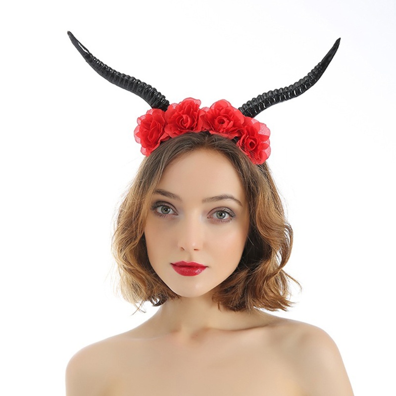 Băng Đô Sừng Hươu Đính Hoa Chống Trượt Dùng Làm Đạo Cụ Chụp Ảnh Halloween
