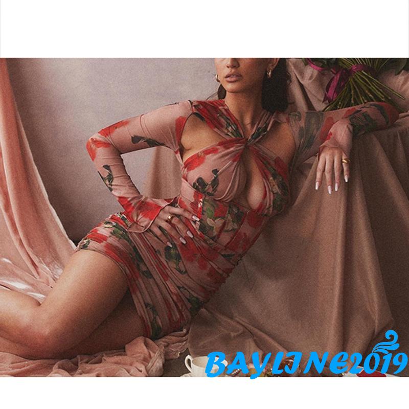 Đầm Dài Tay Họa Tiết Hoa Phong Cách Vintage Thời Trang Cho Nữ