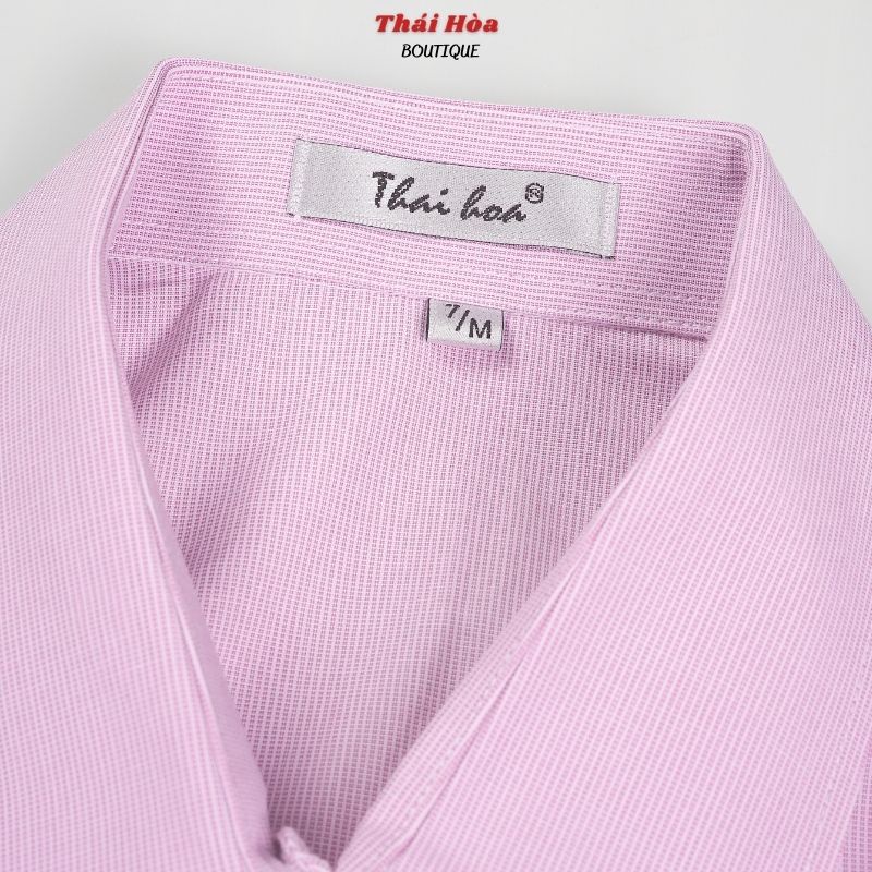 Áo sơ mi nữ dài tay công sở đẹp kẻ tăm caro chìm màu hồng cotton Thái Hoà 631-10-01