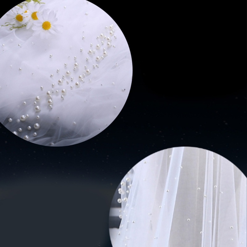 Mạng Che Mặt Vải Tuyn Một Lớp Đính Ngọc Trai 118 Cắt Trang Trí Cho Cô Dâu