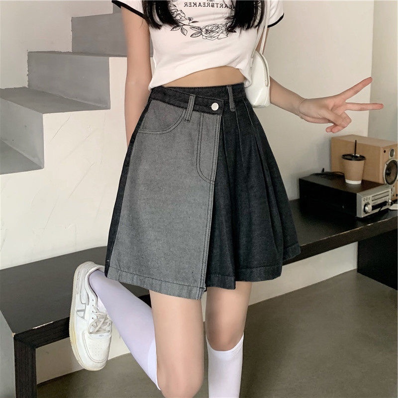 Chân váy jean Dáng Ngắn Lệch Tà Kiểu Hàn Quốc Dễ Phối Đồ Cho Nữ