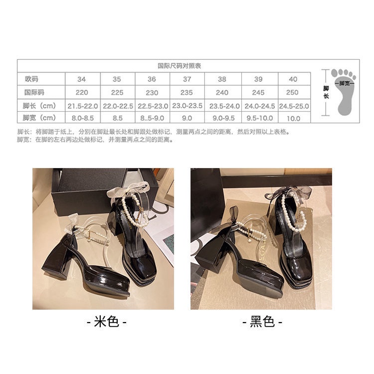 Giày Cao Gót Mary Jane Đế Dày Đính Nơ Ngọc Trai Thời Trang Mùa Xuân 2022