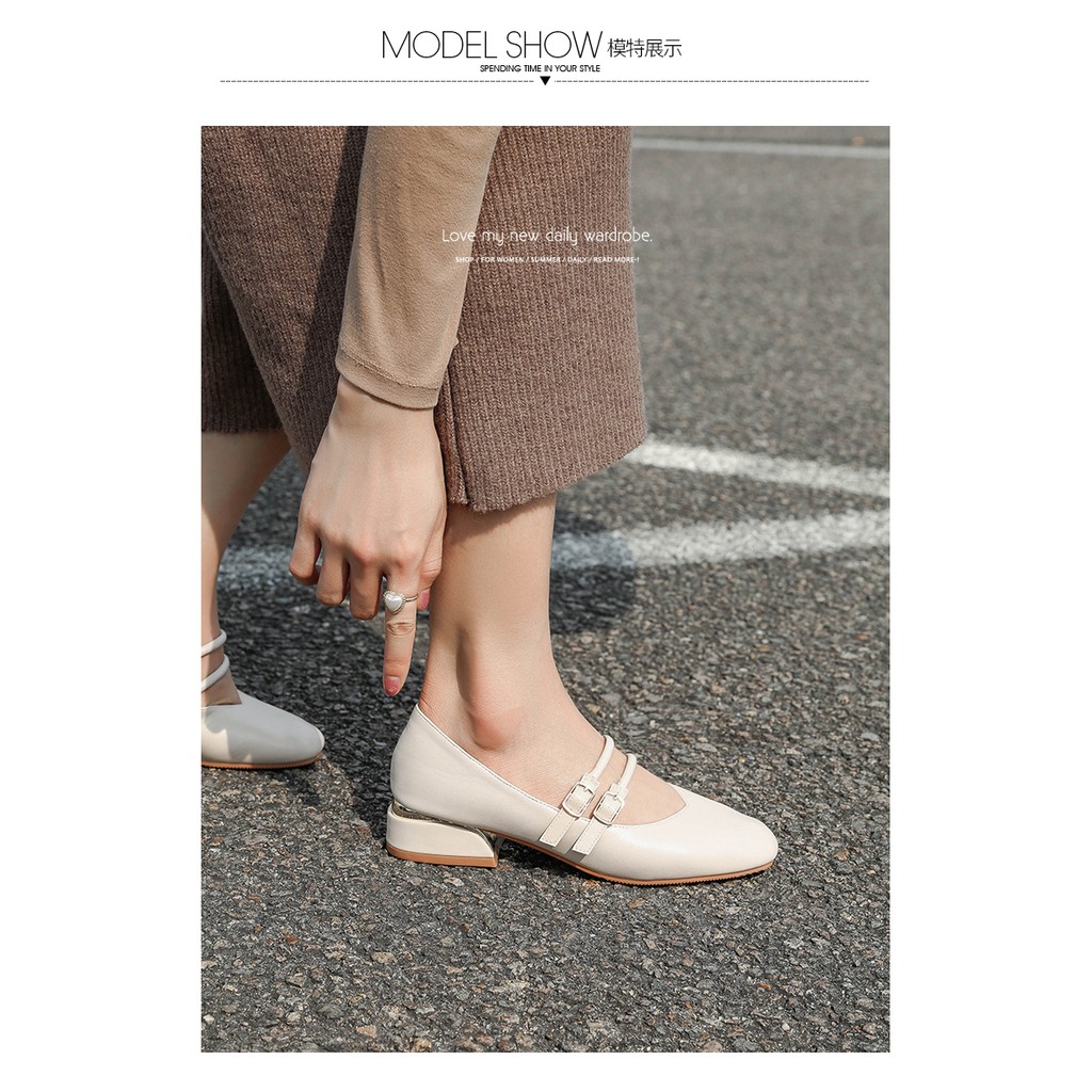 Giầy da nữ mũi tròn 2 quai ngang - G075 | BigBuy360 - bigbuy360.vn