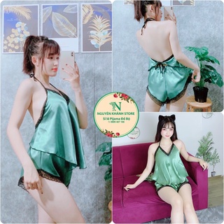 Set yếm phi lụa có mút,vải phi lụa mềm mại gợi cảm,freesize dưới 60kg
