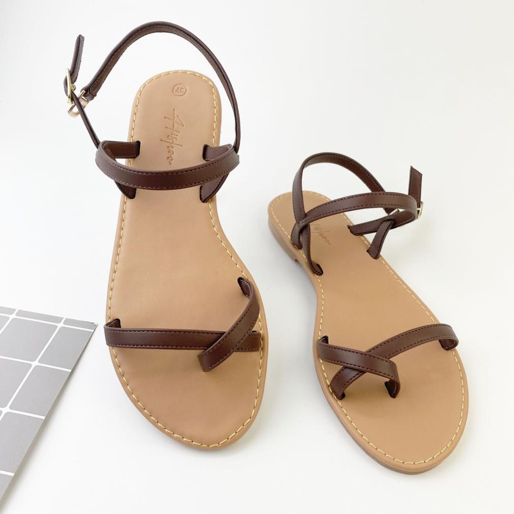 Dép sandal nữ quai dây mảnh đế bệt xỏ ngón thấp 1 cm đi biển thời trang cao cấp Hishoo S059 hk