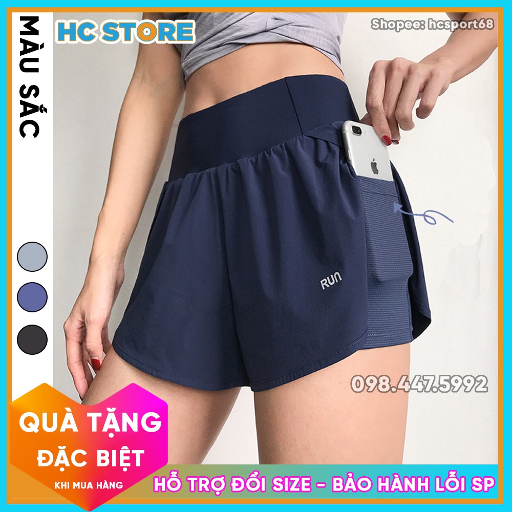 Quần Đùi Quần Short Nữ RUN QS09 2 Lớp Tập Gym Yoga Có Túi Đựng Điện Thoại Vải Mát - HcSport68