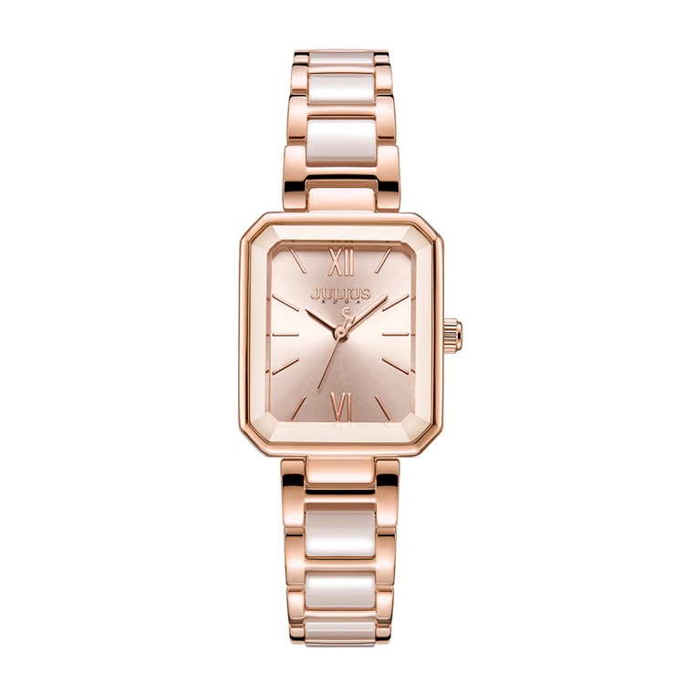 Julius Đồng Hồ quartz Mặt Vuông Màu Trắng Chống Thấm Nước Chất Liệu Sứ Phong Cách Hàn Quốc 1273