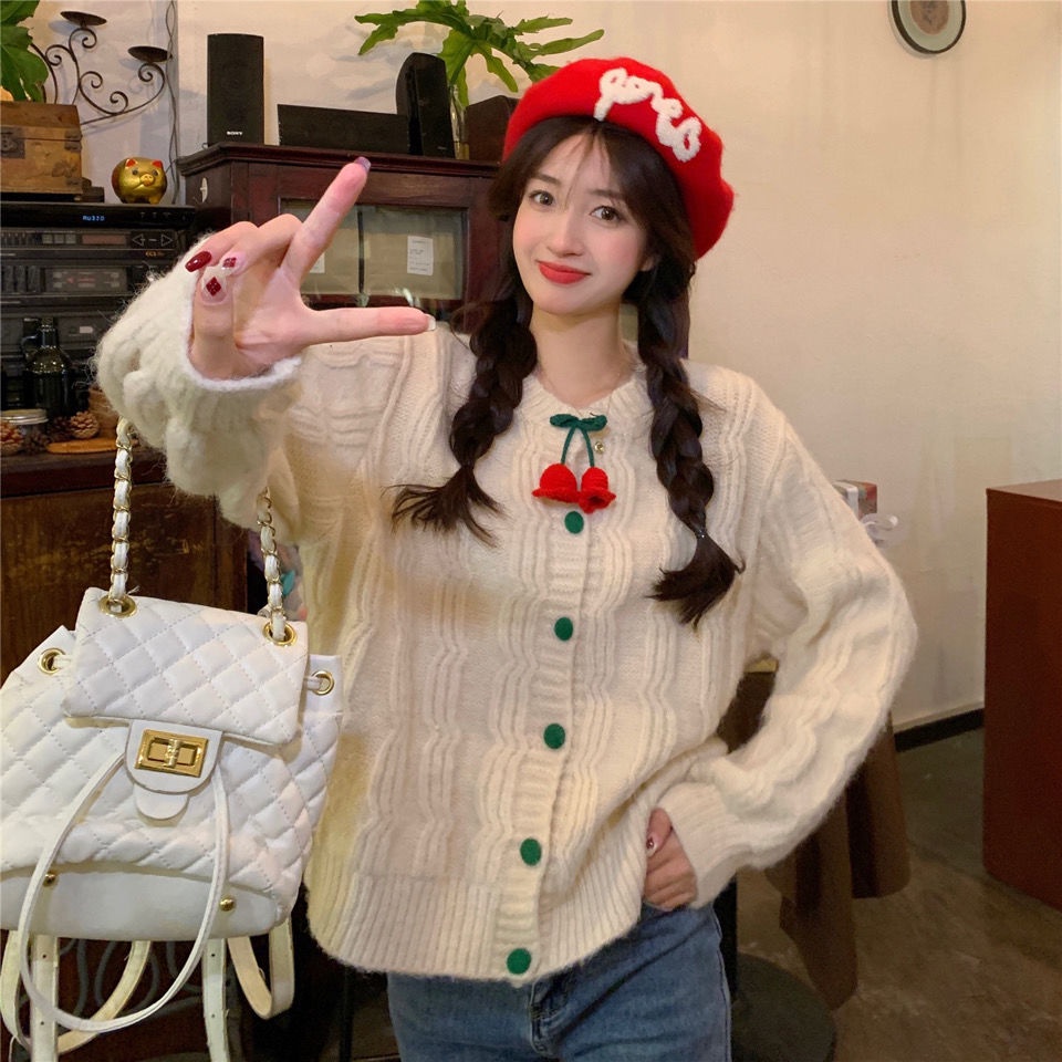 Áo Khoác Cardigan Dệt Kim Dáng Rộng Màu Tím Phong Cách Thời Trang Nhật Bản Mới