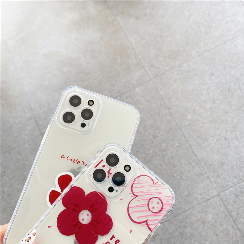 Suitable for SAMSUNG Note20 Note20ultra A21S transparent small red flower A02S A02/M02 anti-drop mobile phone shell A42 5G A12 5G A20/A30 A50 A50s personality fresh and shockproof phone soft TPU shell