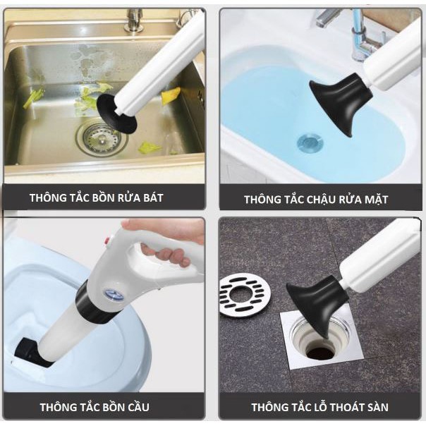 Máy thông tắc bồn cầu-cống-bồn rửa bát-dụng cụ cọ rửa nhà tắm toilet-sử dụng bằng khí nén-bột thông cống