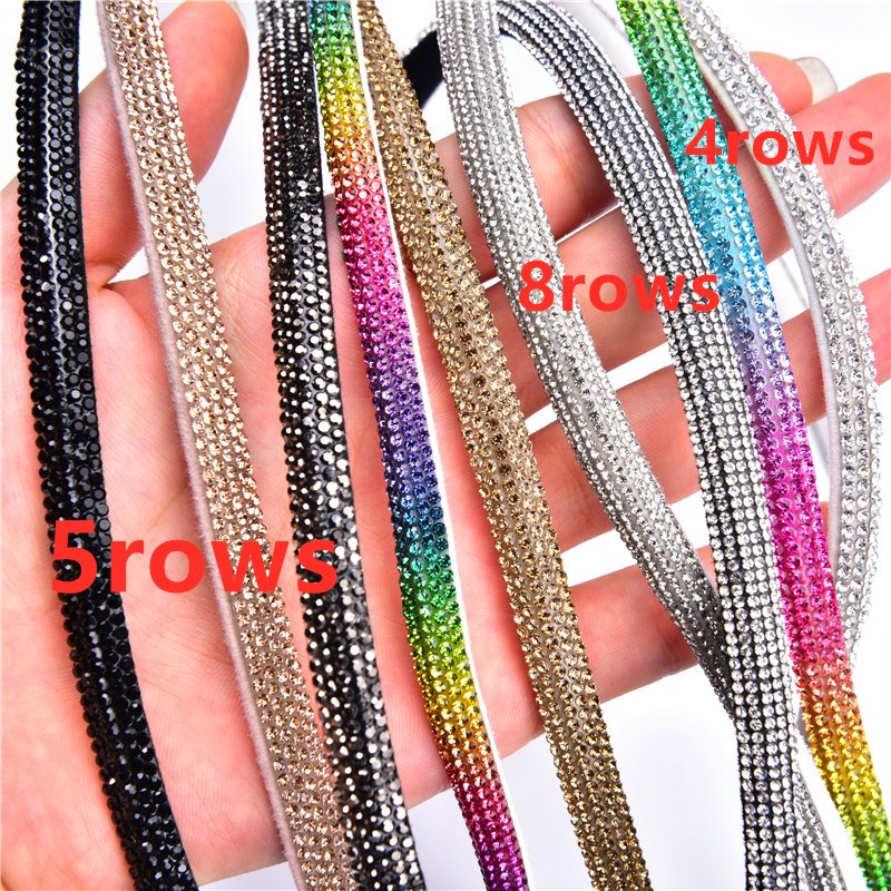 Cuộn Dây Đính Đá Pha Lê Bán Nguyệt 1M / 5 Hàng / 8 Hàng Dùng Trang Trí Thủ Công DIY