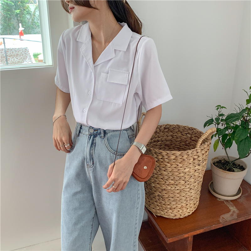 SUXI Áo Kiểu Ngắn Tay Cổ Chữ V Xinh Xắn Theo Phong Cách Retro Dành Cho Nữ