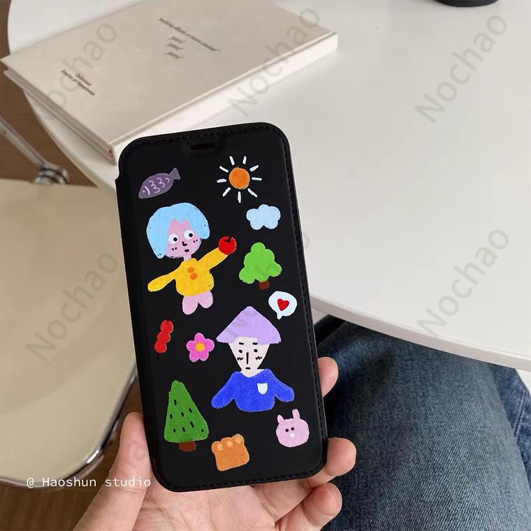 Bao Da Điện Thoại Nắp Lật Chống Sốc Hình Graffiti Cho iPhone13 13promax IX X Flip 7 8plus