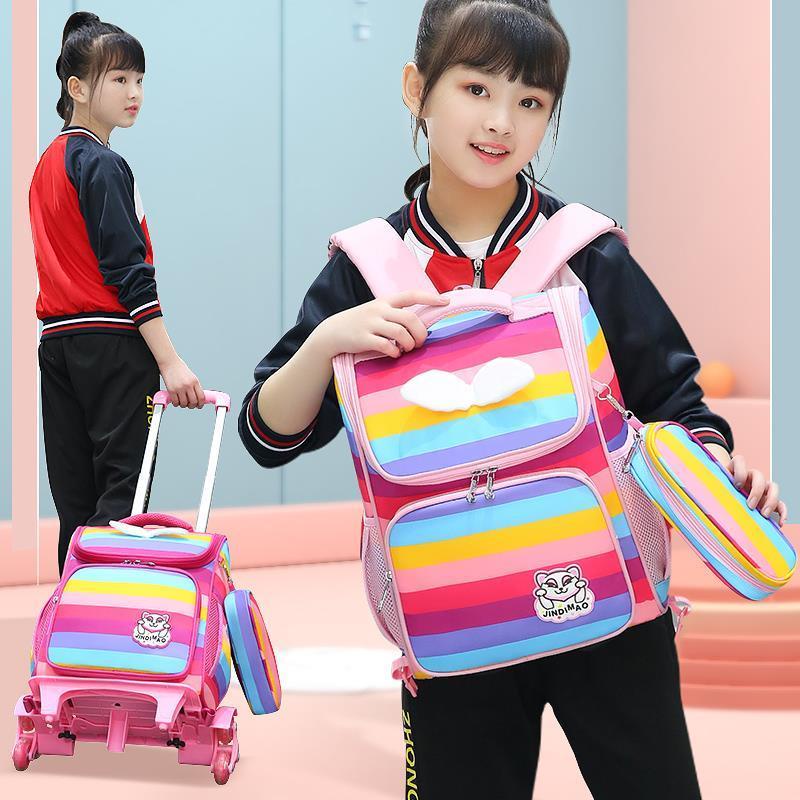 ◘ Jindi mèo ba lô học sinh tiểu cần kéo túi cầu vồng nữ lưng đa năng túi trẻ em gái