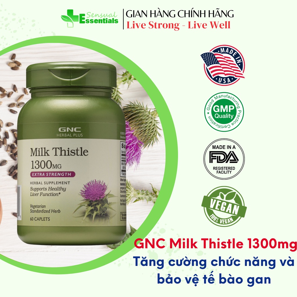 GNC Milk Thistle 1300mg - Bổ sung silymarin hỗ trợ chức năng và bảo vệ tế bào gan