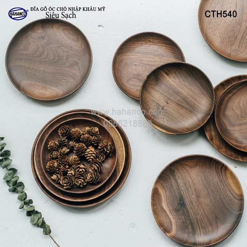Đĩa Gỗ Óc Chó Nhập Khẩu Mỹ Nguyên Khối HAHANCO (Đủ Size) (Walnut) Decor - CTH540