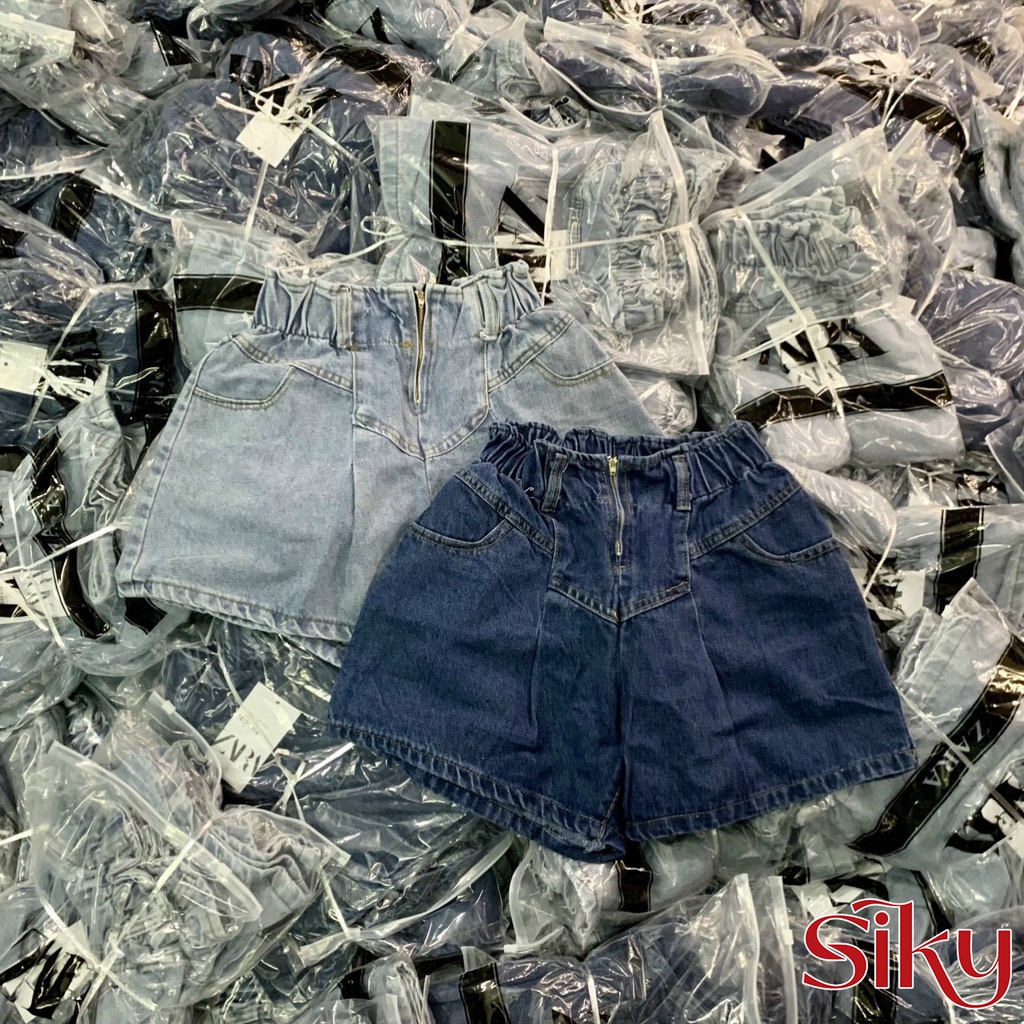 Quần short jean ống rộng cạp cao phối bèo, có khóa trước siêu xinh - SIKY 008