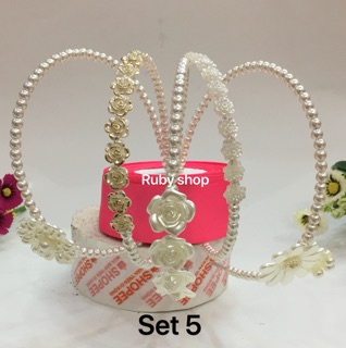 14/- Set 5 cài tóc/bờm tóc ngọc trai handmade