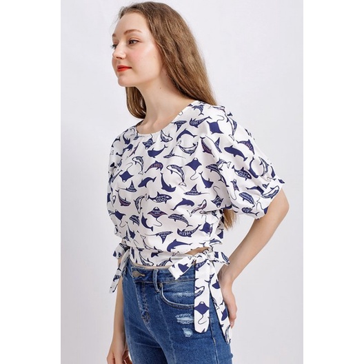 Áo kiểu nữ eo thắt nơ họa tiết biển cả , trang nhã, hiện đại Freelancer - FWBL20S019-L3