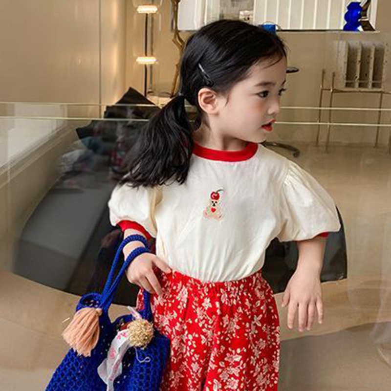 Áo thun ngắn tay họa tiết chấm bi màu sắc tương phản thời trang mùa hè phong cách phương tây cho bé gái