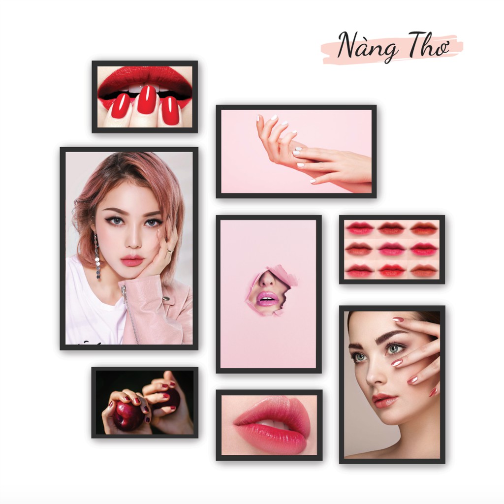 BỘ 8 TRANH CỨNG DÁN TIỆM NAILS, SALON TÓC & PHUN XĂM MÔI MÀY_THIẾT KẾ NÀNG THƠ