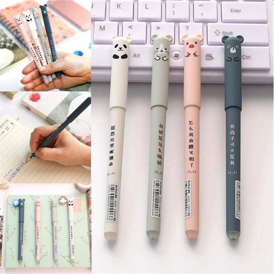 4 cái Bút Gel 0.35 mm Động vật hoạt hình dễ thương có thể xóa được cho sinh viên Văn phòng phẩm