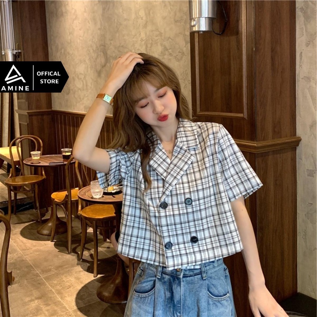 Áo sơ mi nữ đẹp, Áo sơ mi caro nữ phong cách Hàn Quốc M105