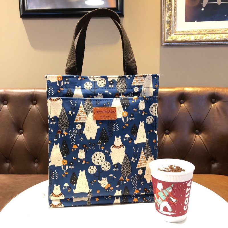 Túi tote cỡ A4 IELGY chống thấm nước có khóa kéo in họa tiết hoạt hình dễ thương